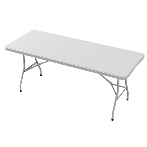 YITAHOME Table Pliante de 1,8 m - Étanche - Portable - Extérieur - pour Pique-Nique, Camping, Barbecue - avec poignée de Transport - Très résistante - 180 x 75 x 74 cm - Blanc