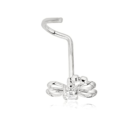 Image of AVORA 14K Gold Dragonfly Butterfly Simulated Diamond CZ Curved Twisted Screw Nose Ring (20 Gauge)