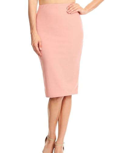 Trend Women's Summer Basic Skirt High Waist Slim Stretch Pull-On Pencil Solid Midi Skirt Plain for Beach