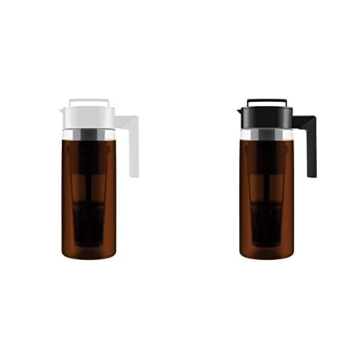 Takeya Patented Deluxe Cold Brew Coffee Maker with White Lid Pitcher, 2 qt, White & Patented Deluxe Cold Brew Coffee Maker, 2 qt, Black