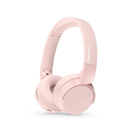 PHILIPS TAH4209PK Lightweight On Ear Wireless Bluetooth Headphones with Passive Noise Isolation – 55 Hours Play Time, Natural Sound, Clear Calls, Dynamic Bass, 2 Hours USB-C Charging – Pink