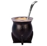 Combo Large Camionero Grabado Premium Leather Mate Gourd Carved Calabaza&comma; Double Reinforced Flat Base and Stainless Steel Ring with Engraved Details &plus; Pico de Loro Alpaca Bombilla