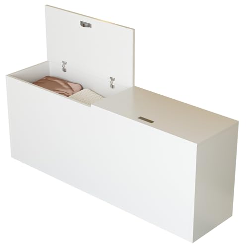 HopeFamily 収納ベンチ 室内 奥行25cm スリム 上開き 隠し取っ手 静音ダンパー 座れる 大容量 ベッドフット収納 省スペース 収納便利 隙間収納 玄関 寝室 リビング （ホワイト 100×25×40cm） - HopeFamily - 商品画像