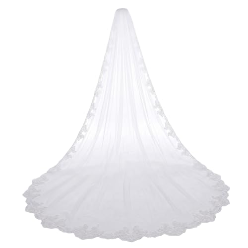 Velo catedral de novia con encaje floral para caminar hacia el altar con elegancia pura