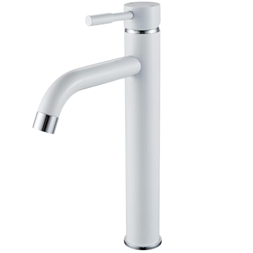 F-DEEN - Grifo de baño alto blanco, monomando para lavabo de baño, de latón, agua caliente y fría