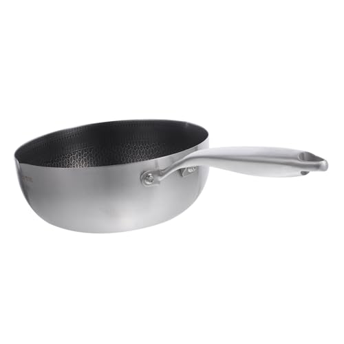 BEBEMOKO Sartén antiadherente de acero inoxidable Wok con forma de panal de abeja, sartén para fideos, sartén para fideos, utensilios de cocina con asa, sartén para huevos, plancha de acero inoxidable