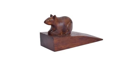 Tarini Gallery Tope de puerta de madera tallada a mano con cuña decorativa y regalo (forma de ratón)