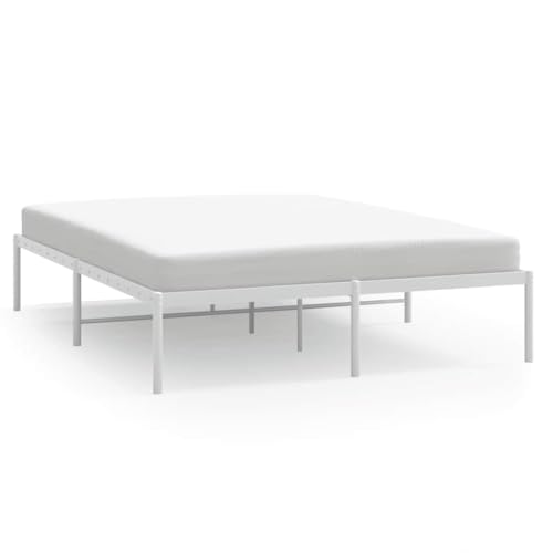 Mhdvray Cama de metal blanca de 140 x 190 cm con somier, 26 cm de almacenamiento, marco de acero, para dormitorio y habitación de invitados