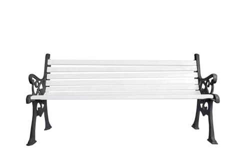 Image of Amazon Brand - Solimo Cast Iron 3 Seater Garden Bench | Durable Outdoor Park Bench for Balcony Patio Terrace, Living Room | Ideal Outdoor-Indoor Seating Furniture (White)