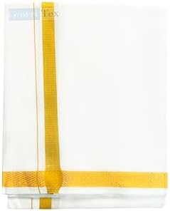 Gowri Tex Men's 100% Pure Cotton White With Gold Jari Lungi in Size 2 Mtrs Single Lungi- Pack Of 1