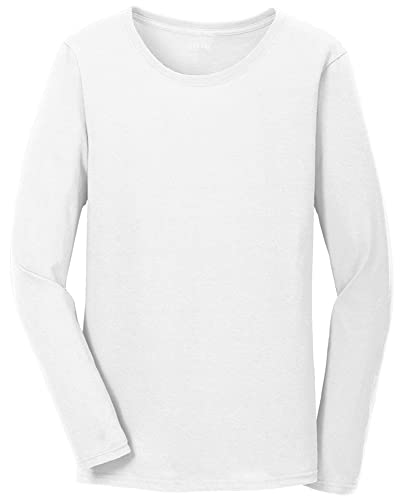 Joe's USA Womens Heavyweight Cotton Long Sleeve T-Shirt-3XL-White