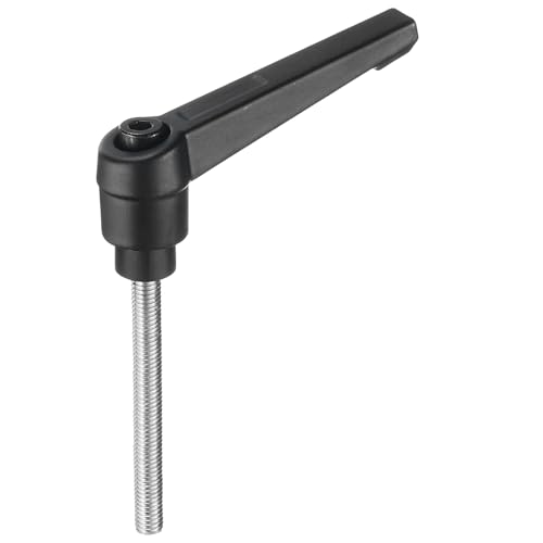 Image of uxcell Adjustable Clamping Lever Handle M5 x 45mm Metric 304 Stainless Steel Male Threaded Stud Hand Knobs Push Button Ratchet Rotating Screw Handles Bolts with Locking Lever Black