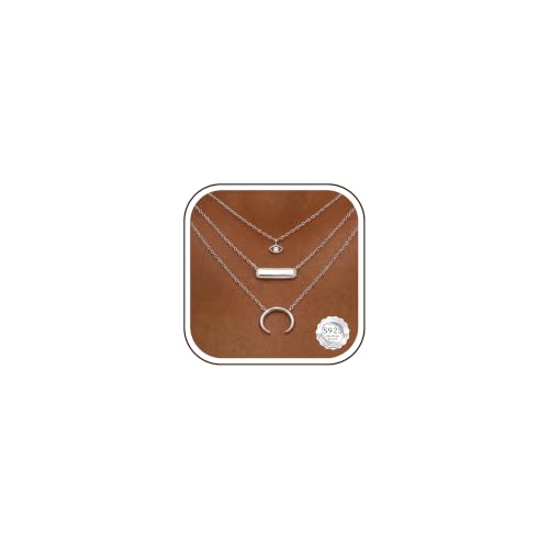 Chihayafuji 3 Stück Silber Ketten für Damen 925 Silberkette Gold Mond Halskette Anhänger Wasserfest Layered Mode Stapelbar Lange Kette Set Schmuck Geschenke Frauen