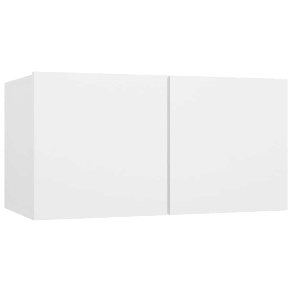 4-TLG. TV-Schrank-Set Weiß Holzwerkstoff, Hängendes Lowboard für Wohnzimmer, Modernes Media-Center mit Viel Stauraum, Einfache Wandmontage