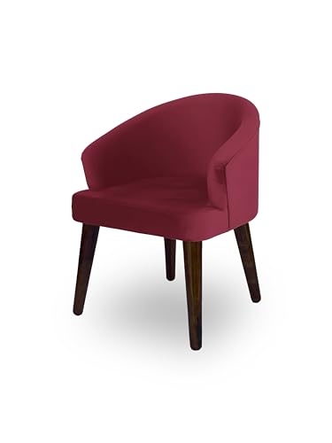 Image of DaneWood Wooden Upholstered Dining Chair Set of 2 | Accent Chair for Living /Drawing Room, Bedroom & Office | Upholstery Barrel Arm Chair with Velvet Fabric | Sheesham Wood Legs, Maroon
