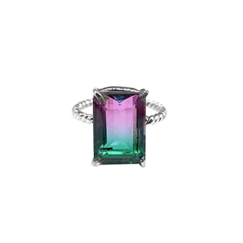 New Watermelon Tourmaline Sterling Silver Ring Tourmaline Doublet Crystal Ring Octagon Shape Gemstone Bi Color Stone Ring Jewelry (8) #TOP28