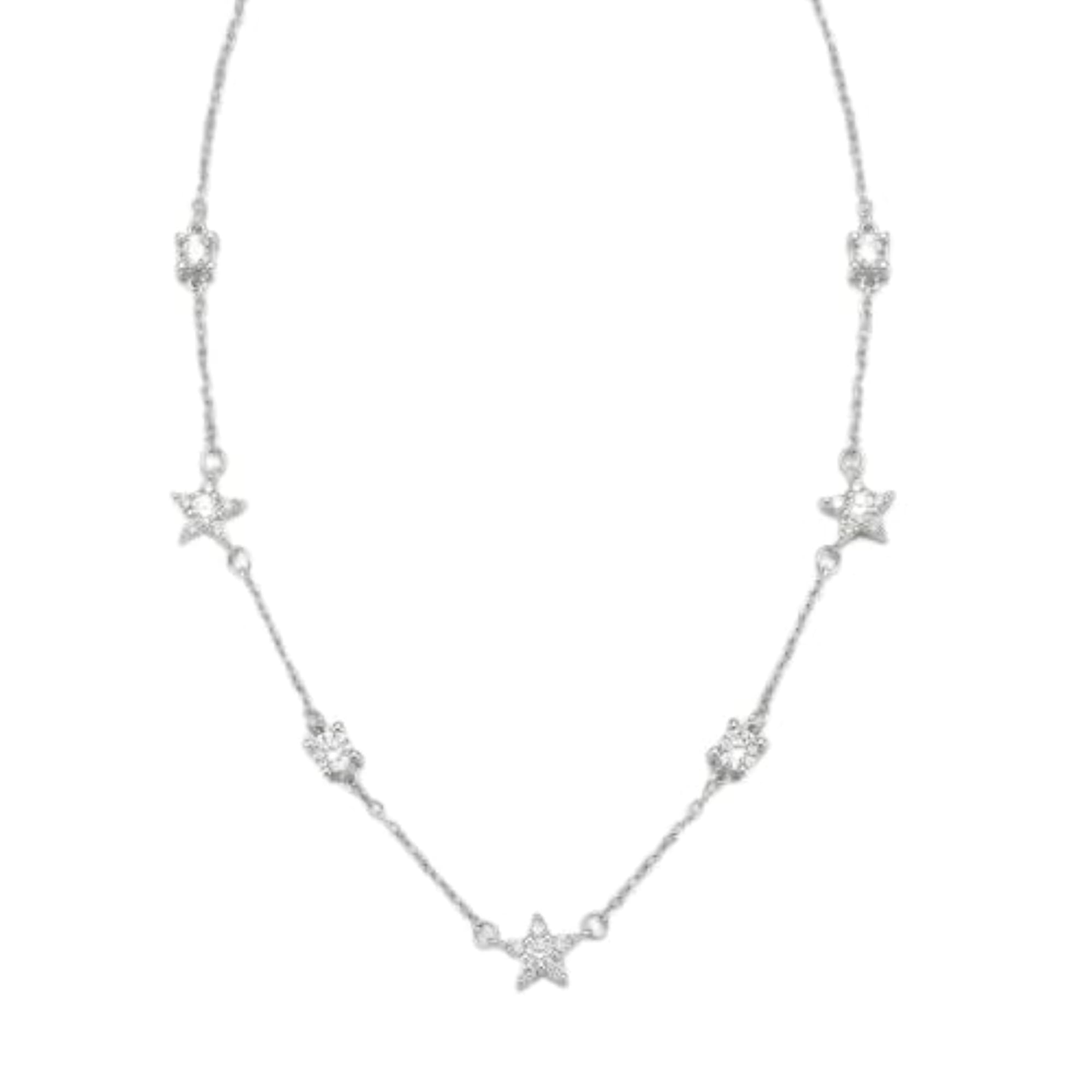 Women's 925 Sterling Silver Star Station Pendant Necklace, Adjustable Chain
