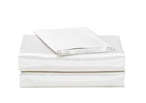 EliteHomeProducts EHP Super Soft and Silky Satin Sheet Set (Solid/Deep Pocket) (Queen, White)
