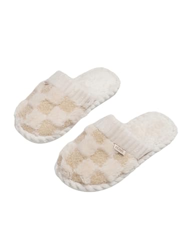 OYOANGLE Women's Fuzzy Plaid Closed Toe Plush Slippers Slip on Comfy Indoor Bedroom Slides Slippers