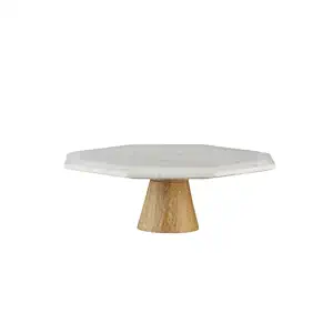 Stone Essential Octagon Shape Marble Decorating Pizza Cake Stand (Color-White)