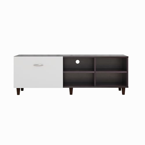Image of VIKI Modern TV Unit for Living Room | Engineered Wood TV Cabinet with 1 Drawer Storage & 2 Open Shelves, Entertainment Unit, 140W x 48H x 40D cm | DIY | 1 Year Warranty (Wenge & White)