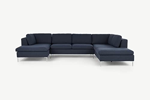 Image of Smith U Shape 7 Seater Corner RHS Fabric Sofa Set in Dark Blue Color for Living Room, Couch Sofa for Living Room, Seven Seater Sofa
