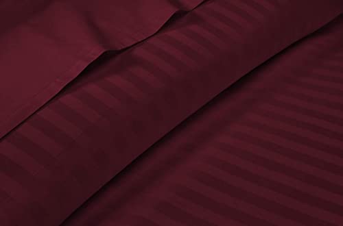 Image of YKC Glace Cotton Satin Striped Plain Color King Size Bedsheet for Double Bed with Two Pillow Covers (Wine - 90 x 100 Inch)