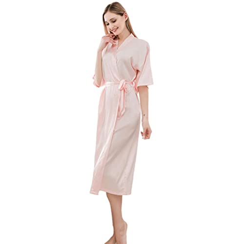 Damen Robe mit Spitzenbesatz Kurzer Satin-Morgenmantel Langes Seiden-Nachthemd Dünner einfarbiger Morgenmantel Sexy Satin-Bademantel Plus Size Cardigan Nachthem Cover