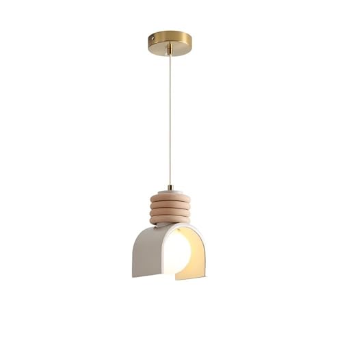 Lustre Pendente Moderno Arco de Resina e Esfera de Vidro para Cozinha, Luminária de Teto com Detalhe em Madeira, Altura Ajustável, Soquete E26, Estilo Artístico para Cabeceira