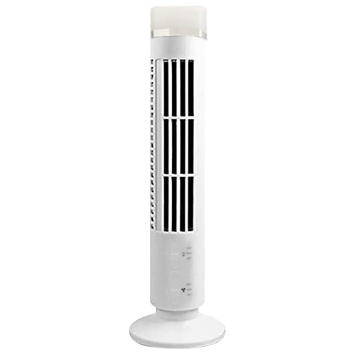13 Ventilador de torre sin buques tranquilo con luz LED, ventilador de piso de pie de 2 velocidades, escritorio portátil para dormitorio, hogar, oficina y espacios pequeños, blanco