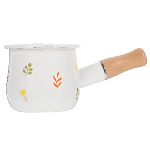 ASAKKURA Olla Esmaltada para Calentar Leche Mini 1,2 L Mango Resistente al Calor Cacerola Pequeña Multifunción para Sopa, Salsa y Cocina Doméstica Color Blanco Flores