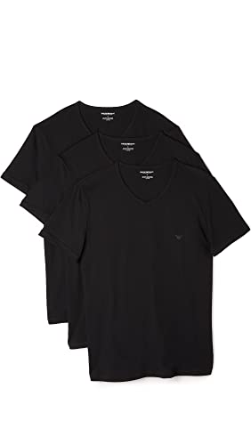 Emporio Armani Men's Cotton V-Neck T-Shirt, 3-Pack, New Black, Medium