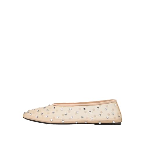 Vertundy Rhinestone Mesh Ballet Flats for Women Sparkly Crystal Closed Round Toe Slip On Loafer Shoes Comfortable Dress Work Ballerina Flats for Casual Ladies