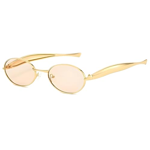 Retro Oval Sunglasses Womens, Small Frame 90s Vintage Sunglasses Shades UV400 Sculptural Sardine Shape Temples