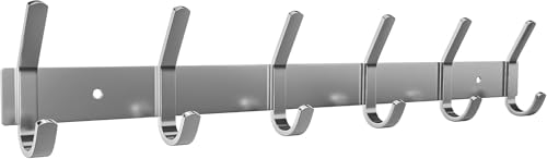 ACEmedia Coat Rack Wall Mount with 6 Coat Hooks for Hanging - 17 Inch Heavy Duty SUS304 Stainless Steel Brushed Finish Waterproof – Wall Hook Rack for Bathroom Kitchen Entryway (Silver)