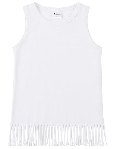Noomelfish Girls Fringe Tank Tops Cotton Summer Sleeveless Shirts (5-12 Years)