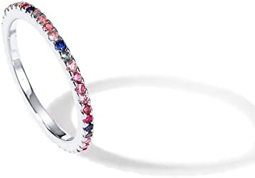 PAVOI Rhodium Plated Sterling Silver Stackable Ring Colored CZ Stones | Multi Color Stones Eternity Bands for Women (Size 10)