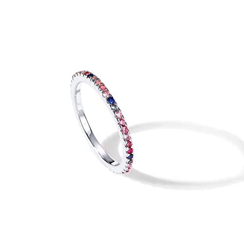 Pavoi Rhodium Plated Sterling Silver Stackable Ring Colored Cz Stones | Multi Color Stones Eternity Bands For Women (Size 10) #TOP30
