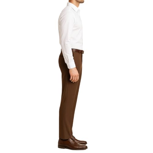 Image of Men's Formal Dress Trousers, Dark Brown, Flat Front Pants
