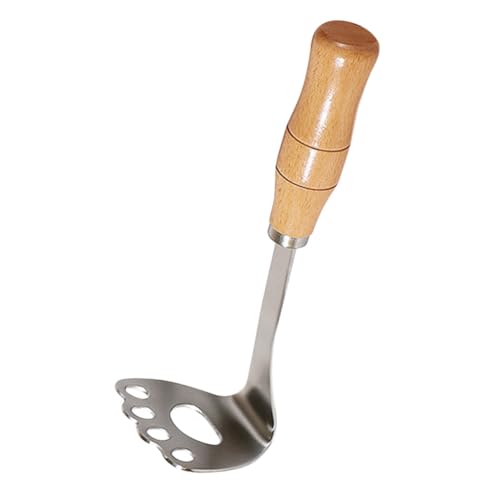 ULTECHNOVO Triturador de Patatas Inoxidable con Mango de Madera Machacador Portátil para Verduras y Purés