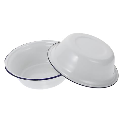 Gatuida Ciotola Smaltata Retrò Per Zuppa e Pasta, 22 Cm, Bianca Spessa Adatta Per Cucina e Conservazione Alimenti, Set Da 2 Pezzi