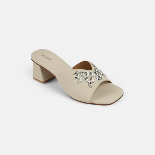 Image of Mochi Women Synthetic Embellished Slip-On Block Heel Sandals