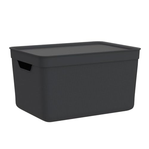 Jive Dekobox 3er- Set Aufbewahrungsbox 16l mit Deckel, Kunststoff (PP recycelt), dunkelgrau, 3x16l (37.5 x 27.8 x 29.8 cm), Anthrazit