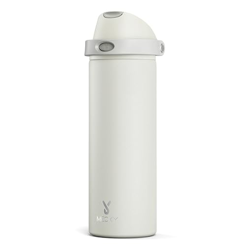 24 oz Insulated Water Bottle with Straw: Meoky Stainless Steel Metal Water Bottle with 2-in-1 Lid - Leak Proof, Cold for 24 Hours, Protective Silicone Base, BPA-Free for Sports Travel Car, Ivory