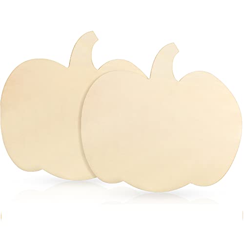 Jetec 2 Pieces Large Halloween Wooden Pumpkin Cutout Unfinished Wood Craft Cutout Blank Pumpkin Shape for Thanksgiving Party Fall Party DIY Craft Decoration Supplies