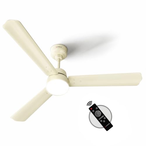 Image of LONGWAY Luminair 1200 mm BLDC Ceiling Fan with Remote Control & LED Light | BEE 5 Star Rated Energy Efficient | Ultra High Speed 3 Blade Anti-Dust Decorative Ceiling Fan (Ivory, Pack of 1)