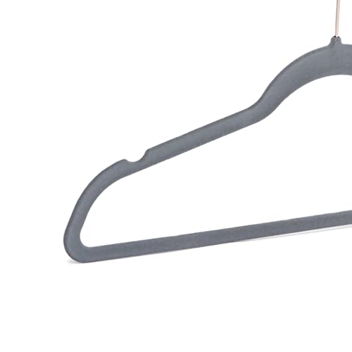 Amazon Basics Kleiderbügel für Anzüge, Samt, schmal, rutschfest, 50 stück, Grau/Gold – Ansicht 4