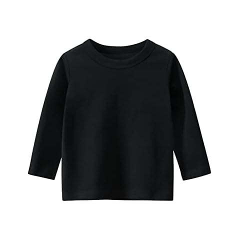 TinaDeer Baby Toddler Kids Girls Boys Plain Basic Tee T Shirt Long Sleeve Top Casual Cotton Tops Crew Neck Blouse T-Shirt Pink Grey White Yellow Age 1 2 3 4 5 6 7 8 9 Years (A1-Black, 3-4 Years) Cover