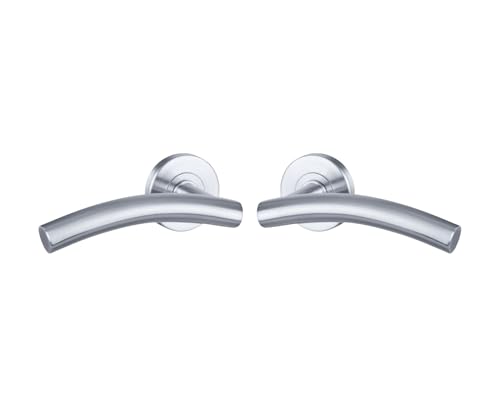 Vachette Poignée de Porte LC4 - Béquille sur Rosace Ronde Bec de Cane - pour Portes Épaisseur 30 à 48 mm - en Acier Inoxydable - Carré de 7 mm - Rosace...