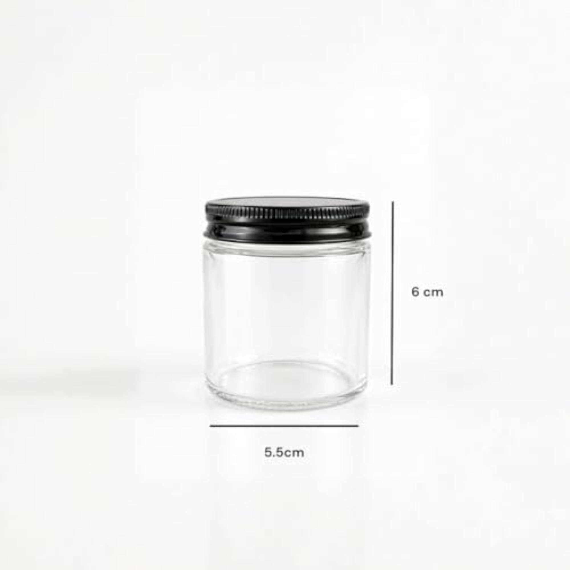 Clear Glass Cosmetic Jar with Black Metal Lid, Pack of 2